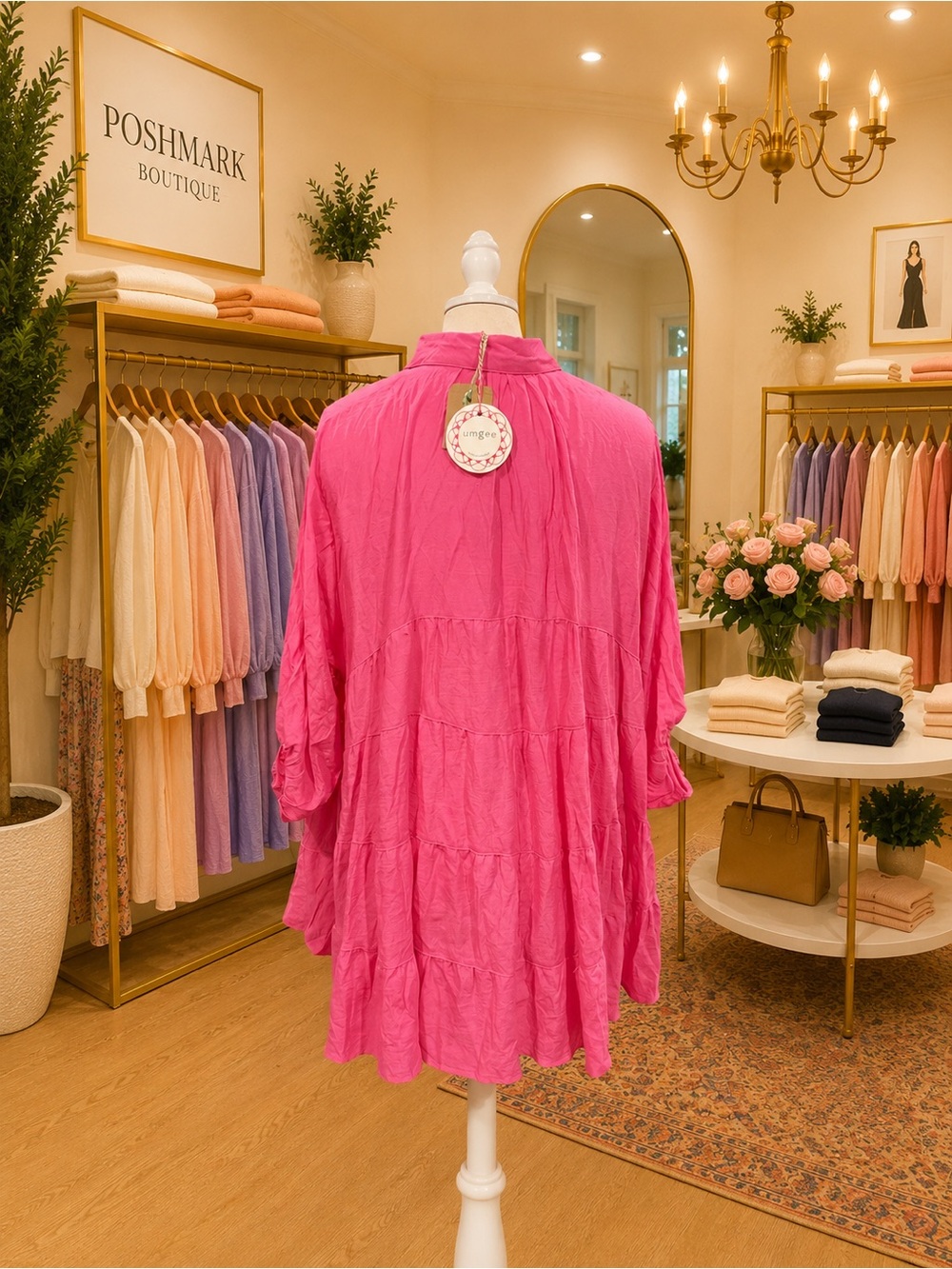 Umgee Hot Pink Oversized Babydoll Tunic Top Large XL 1X 2X NWT Boutique - Picture 2 of 2